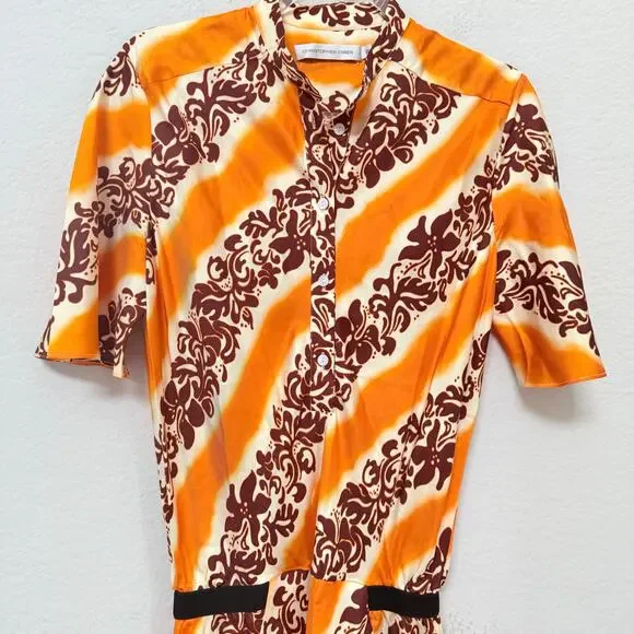 Christopher Esber Printed Silk Midi Dress Orange Tiger Hibiscus Size 10 Midi